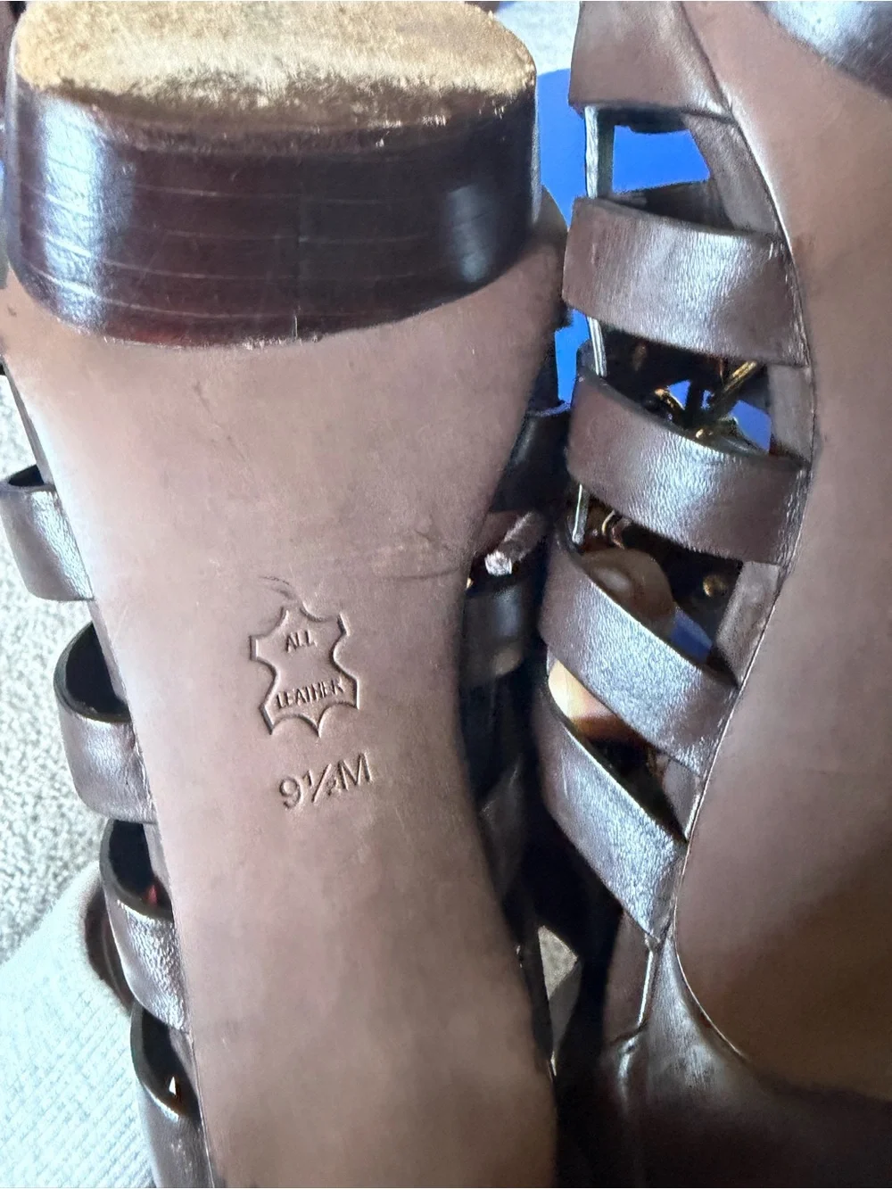 Tory Burch Dark Brown Strappy Gladiator Heels with Gold Accents